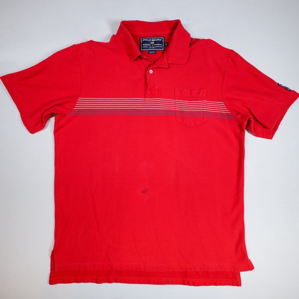 Vintage Polo Sport Ralph Lauren Polo Shirt Mens XL Red Striped Pocket PSRL 67
